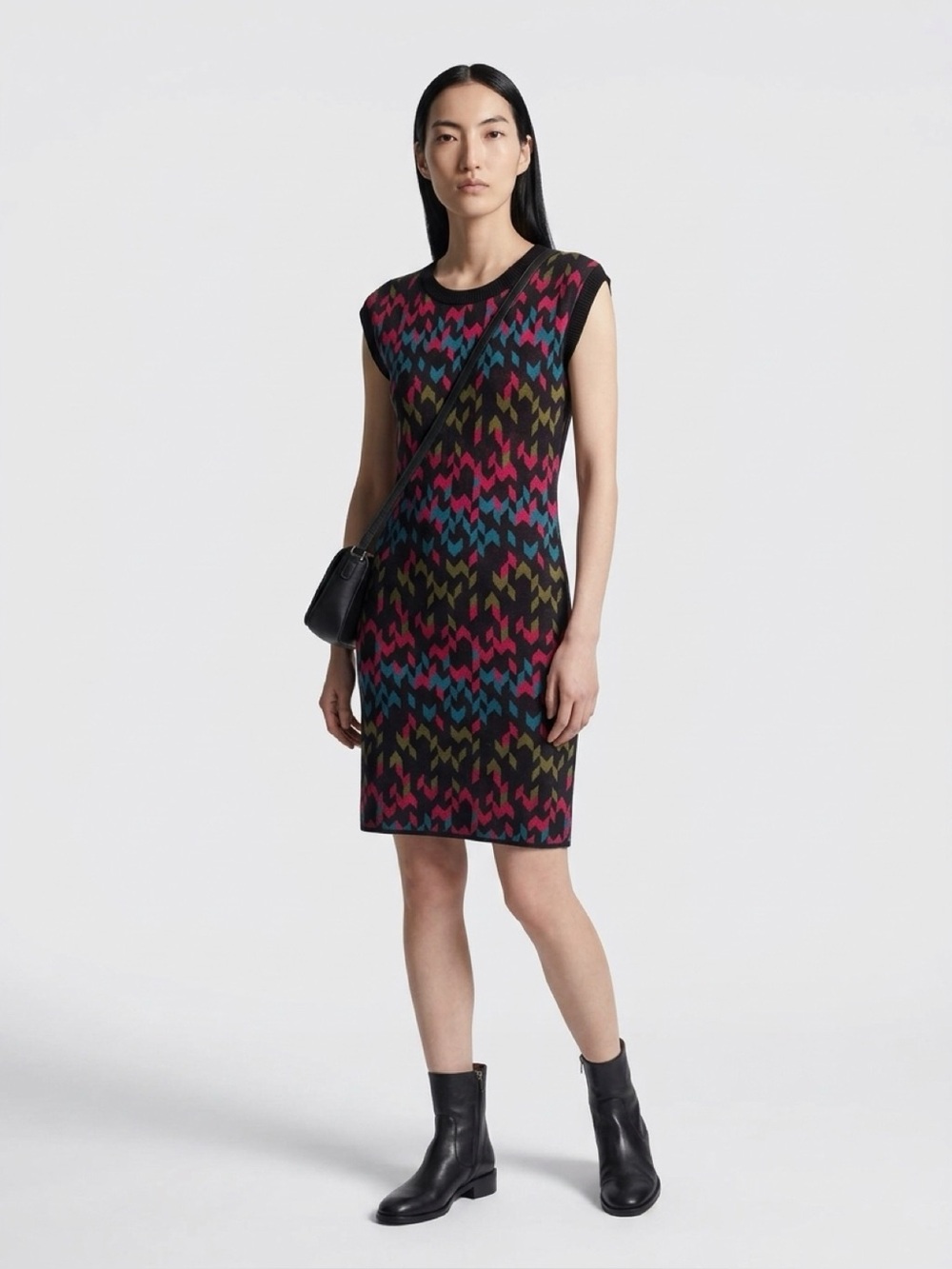 M Missoni Knit Zigzag Bodycon Dress Short Sleeve Size Small Black Multicolor